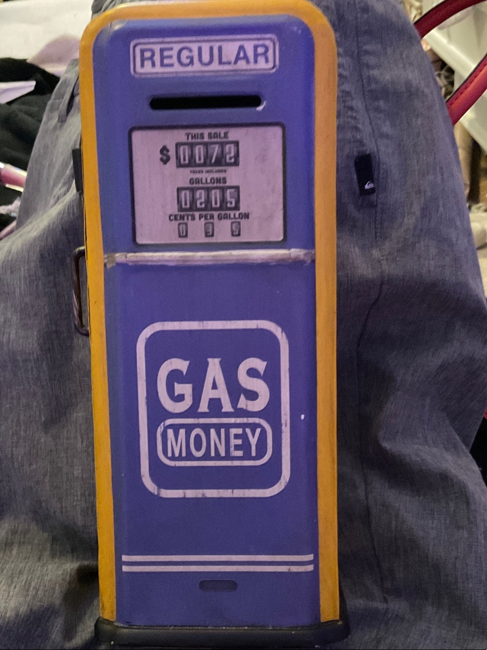 Vintage Purple and Yellow Retro Gas Pump Coin Bank - Unbranded